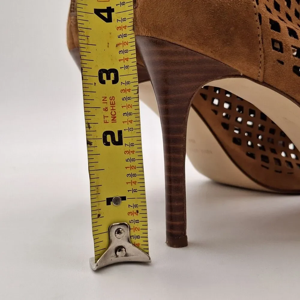 Rare Nine West Moustique Suede Sz 8M Women's Heeled Sandal Dark Natural Stiletto